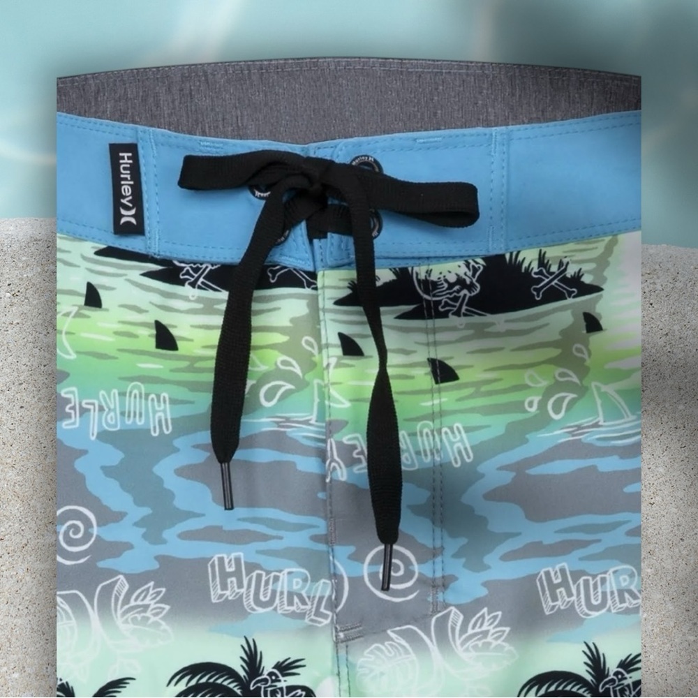 Hurley Kids Swim Trunks - Green and Blue - Picture 4 of 10